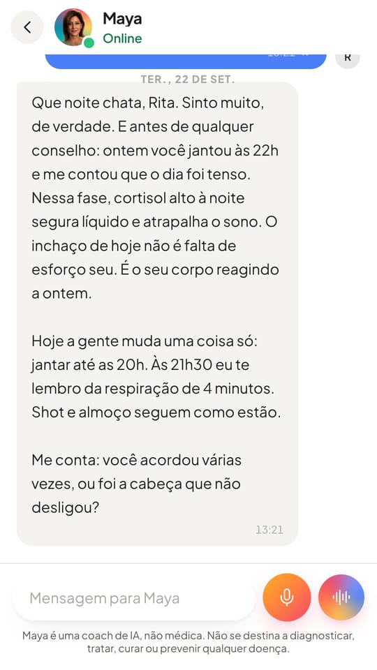 Conversa com a Maya depois de uma noite mal dormida